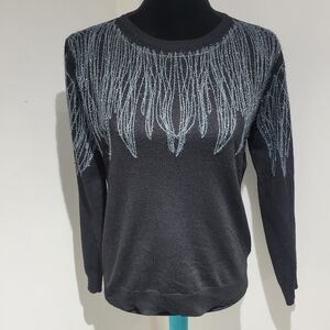 Yal Women's Knit Crew Neck Sweater with Metallic Embellishment Small Black Glam